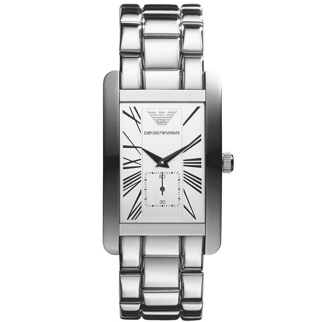 Emporio Armani White Dial Silver Stainless Steel Strap Watch For Men - AR0145 Watches Emporio Armani   