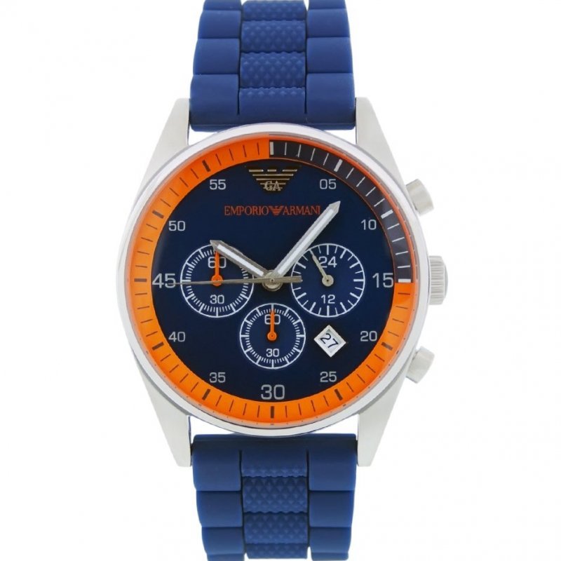 Emporio Armani Chronograph Blue Dial Blue Rubber Strap Watch For Men - AR5864 Watches Emporio Armani   