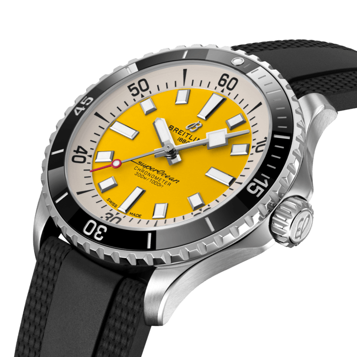 Breitling Superocean Automatic 42mm Yellow Dial Black Rubber Strap Watch for Men - A17375211/1S1 Watches Breitling   
