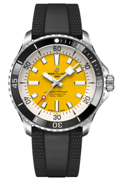 Breitling Superocean Automatic 42mm Yellow Dial Black Rubber Strap Watch for Men - A17375211/1S1 Watches Breitling   