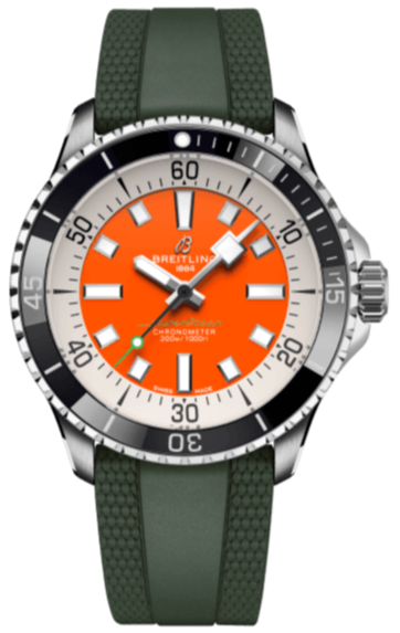 Breitling Superocean Automatic 42mm Kelly Slater Limited Edition Orange Dial Green Rubber Strap Watch for Men - A173751A101S1 Watches Breitling   