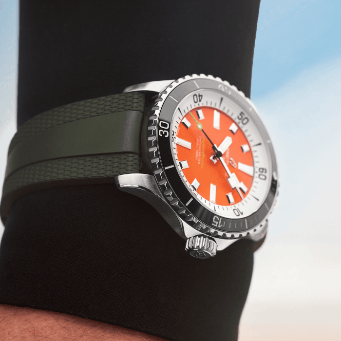 Breitling Superocean Automatic 42mm Kelly Slater Limited Edition Orange Dial Green Rubber Strap Watch for Men - A173751A101S1 Watches Breitling   