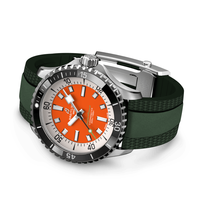 Breitling Superocean Automatic 42mm Kelly Slater Limited Edition Orange Dial Green Rubber Strap Watch for Men - A173751A101S1 Watches Breitling   