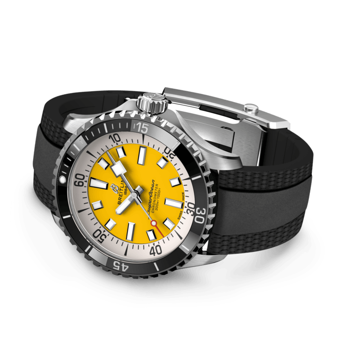 Breitling Superocean Automatic 42mm Yellow Dial Black Rubber Strap Watch for Men - A17375211/1S1 Watches Breitling   