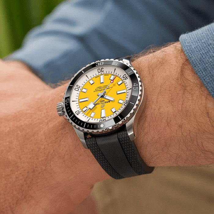 Breitling Superocean Automatic 42mm Yellow Dial Black Rubber Strap Watch for Men - A17375211/1S1 Watches Breitling   