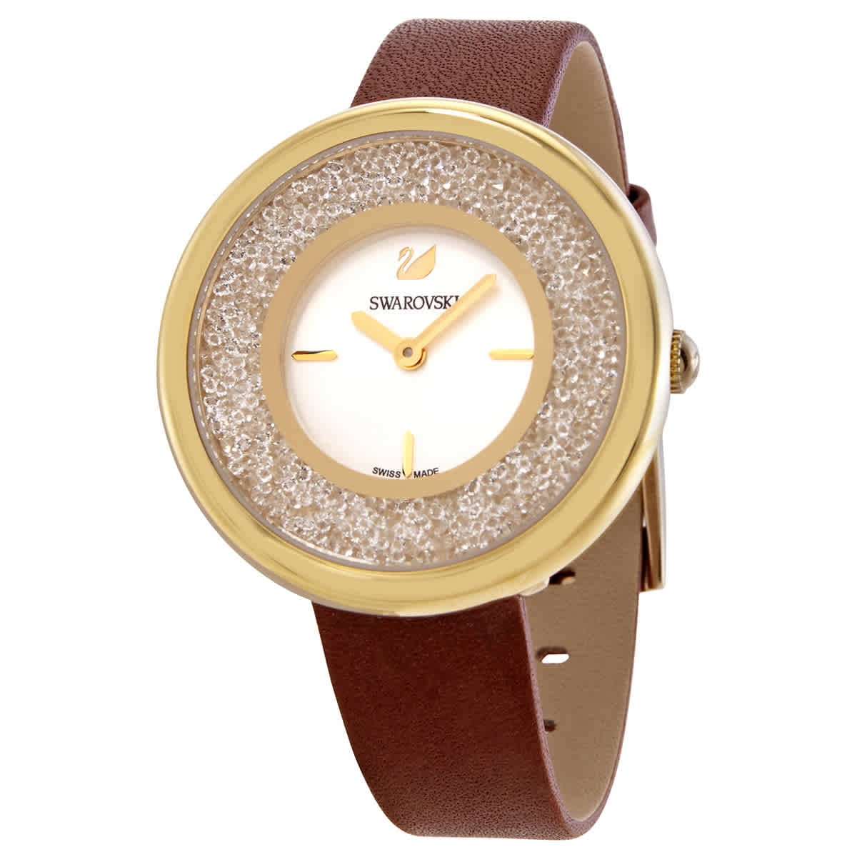 Swarovski Crystalline Pure White Dial Brown Leather Strap Watch for Women - 5275040 Watches Swarovski   