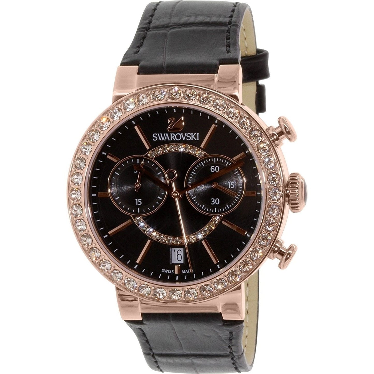 Swarovski Citra Sphere Chronograph Black Dial Black Leather Strap Watch for Women - 5055209 Watches Swarovski   