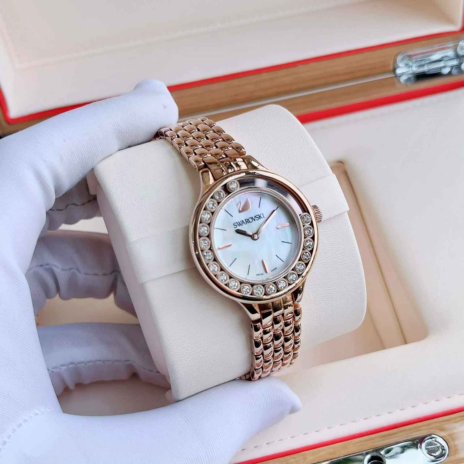 Swarovski Lovely Crystals Mother of Pearl Dial Rose Gold Steel Strap Watch for Women - 5261496 Watches Swarovski   