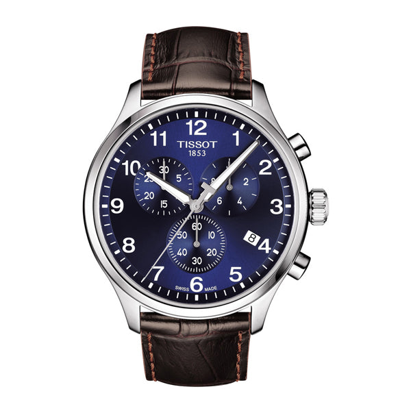 Tissot Chrono XL Classic Blue Dial Brown Leather Strap Watch For Men - T116.617.16.047.00 Watches Tissot   