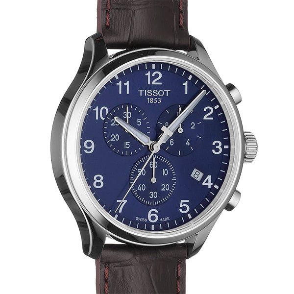 Tissot Chrono XL Classic Blue Dial Brown Leather Strap Watch For Men - T116.617.16.047.00 Watches Tissot   