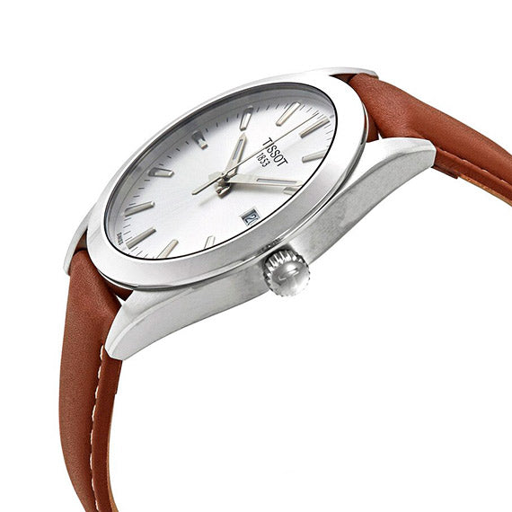 Tissot Gentleman Silver Dial Brown Leather Strap Watch For Men - T127.410.16.031.00 Watches Tissot   