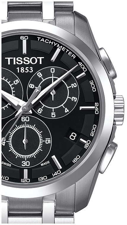 Tissot Couturier Chronograph Black Dial Silver Steel Strap Watch For Men - T035.617.11.051.00 Watches Tissot   