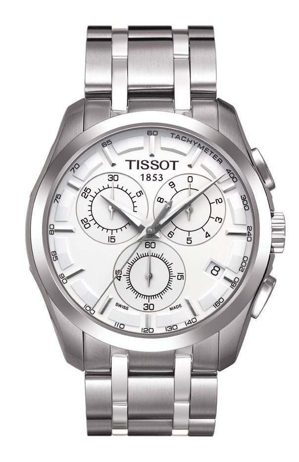 Tissot T Classic Couturier Chronograph White Stainless Steel Quartz Watch For Men - T101.617.11.031.00 Watches Tissot   