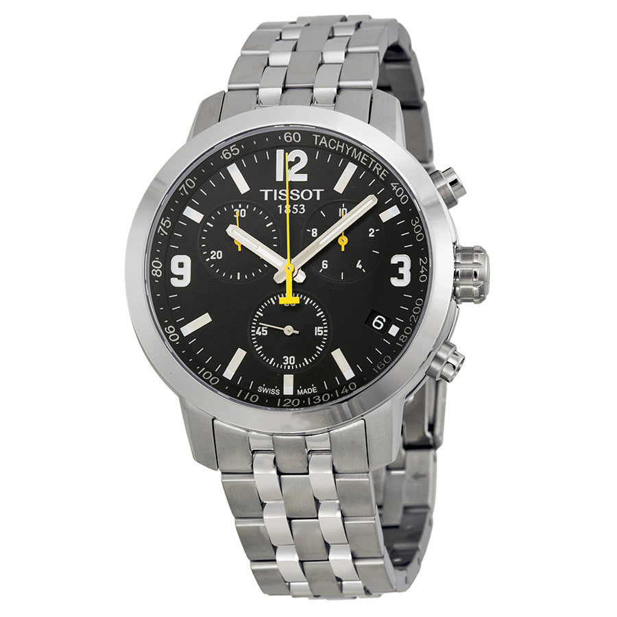 Tissot PRC 200 Chronograph Black Dial Silver Stainless Steel Watch For Men - T114.417.11.057.00 Watches Tissot   