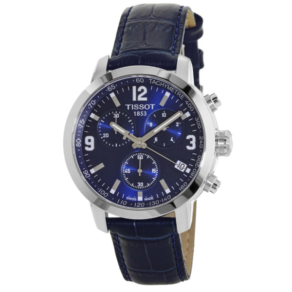 Tissot PRC 200 Chronograph Blue Dial Blue Leather Strap Watch For Men - T055.417.16.047.00 Watches Tissot   