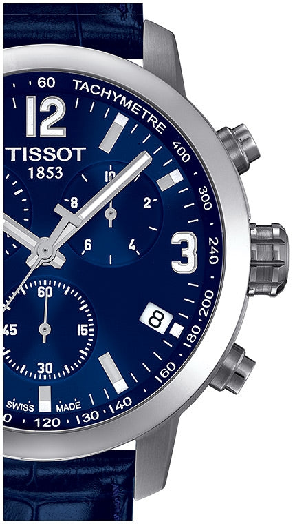 Tissot PRC 200 Chronograph Blue Dial Blue Leather Strap Watch For Men - T055.417.16.047.00 Watches Tissot   