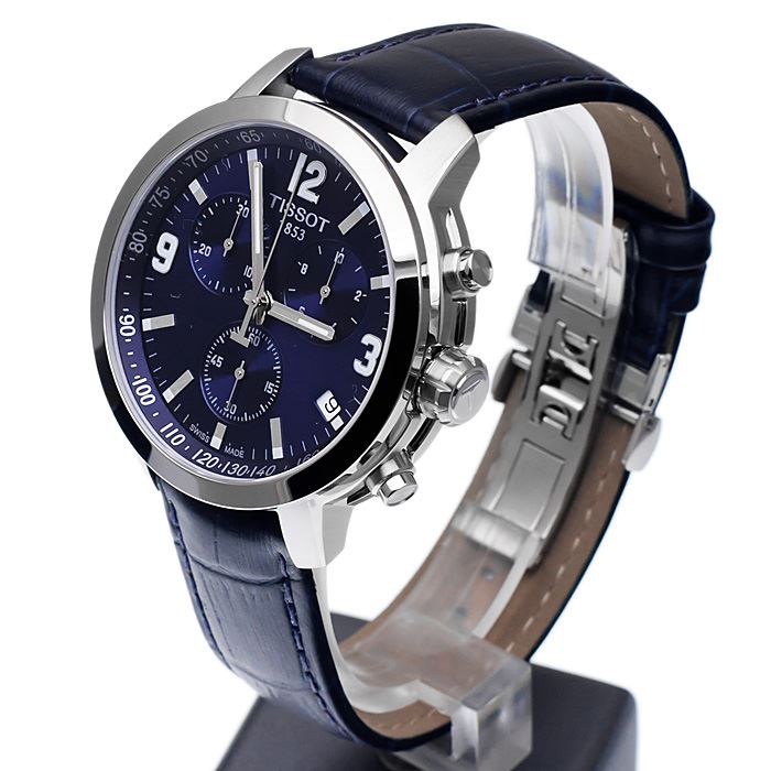 Tissot PRC 200 Chronograph Blue Dial Blue Leather Strap Watch For Men - T055.417.16.047.00 Watches Tissot   