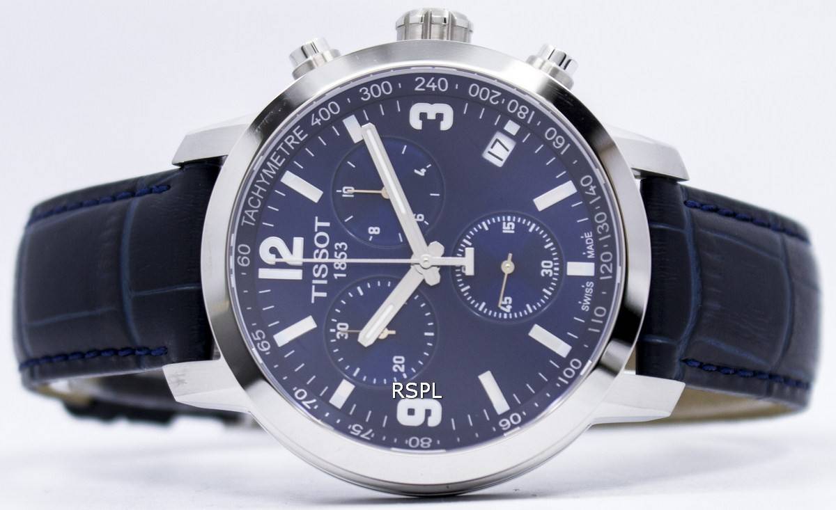 Tissot PRC 200 Chronograph Blue Dial Blue Leather Strap Watch For Men - T055.417.16.047.00 Watches Tissot   