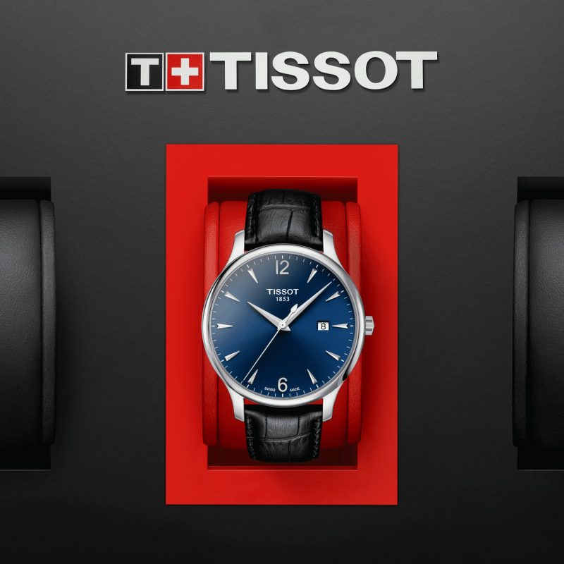 Tissot T Classic Tradition Blue Dial Black Leather Strap Watch For Men - T063.610.16.047.00 Watches Tissot   