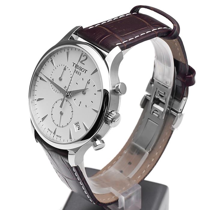 Tissot T Classic Tradition Chronograph White Dial Brown Leather Strap Watch For Men - T063.617.16.037.00 Watches Tissot   