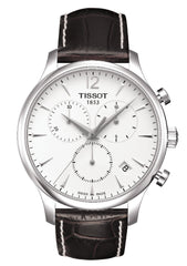 Tissot T Classic Tradition Chronograph White Dial Brown Leather Strap Watch For Men - T063.617.16.037.00 Watches Tissot   