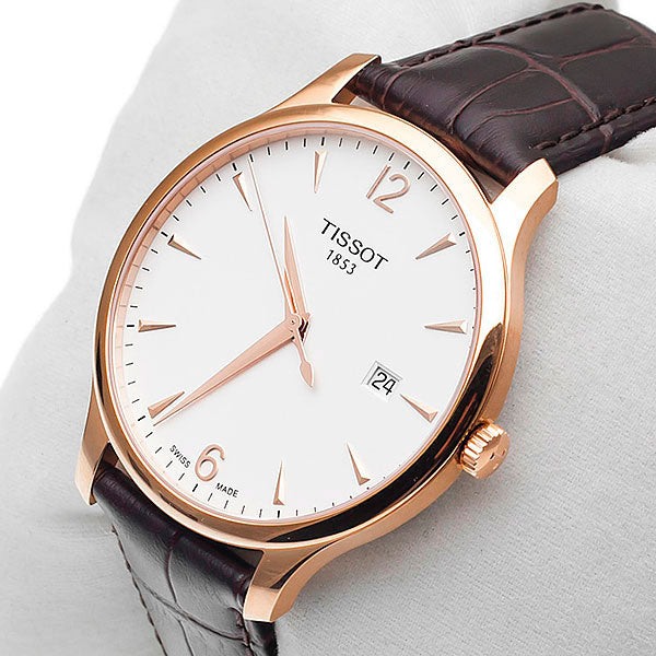 Tissot T Classic Tradition White Dial Brown Leather Strap Watch For Men - T063.610.36.037.00 Watches Tissot   