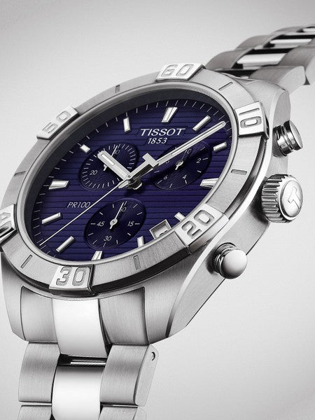 Tissot PR 100 Sport Quartz Chronograph Blue Dial Silver Stainless Steel Watch For Men - T101.617.11.041.00 Watches Tissot   