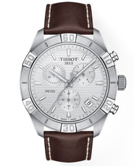 Tissot PR 100 Sport Quartz Chronograph Silver Dial Brown Leather Strap Watch For Men - T101.617.16.031.00 Watches Tissot   