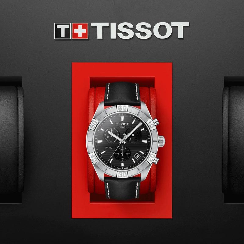 Tissot PR 100 Sport Quartz Chronograph Black Dial Black Leather Strap Watch For Men - T101.617.16.051.00 Watches Tissot   