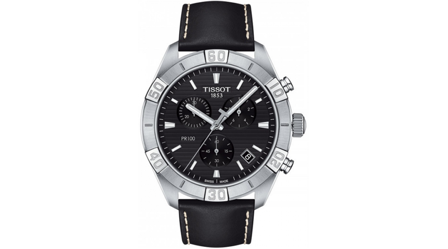 Tissot PR 100 Sport Quartz Chronograph Black Dial Black Leather Strap Watch For Men - T101.617.16.051.00 Watches Tissot   