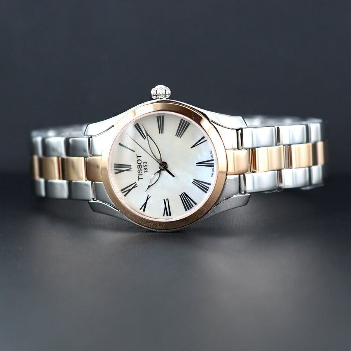 Tissot T Wave Mother of Pearl Dial Two Tone Stainless Steel Strap Watch For Women - T112.210.22.113.01 Watches Tissot   