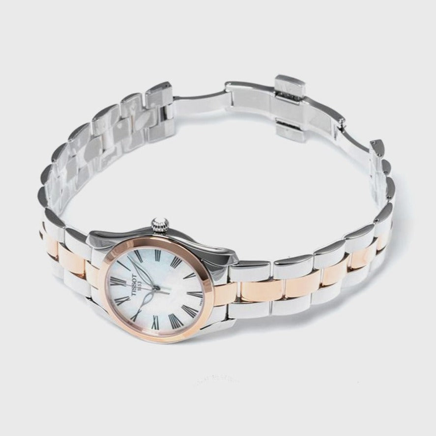 Tissot T Wave Mother of Pearl Dial Two Tone Stainless Steel Strap Watch For Women - T112.210.22.113.01 Watches Tissot   