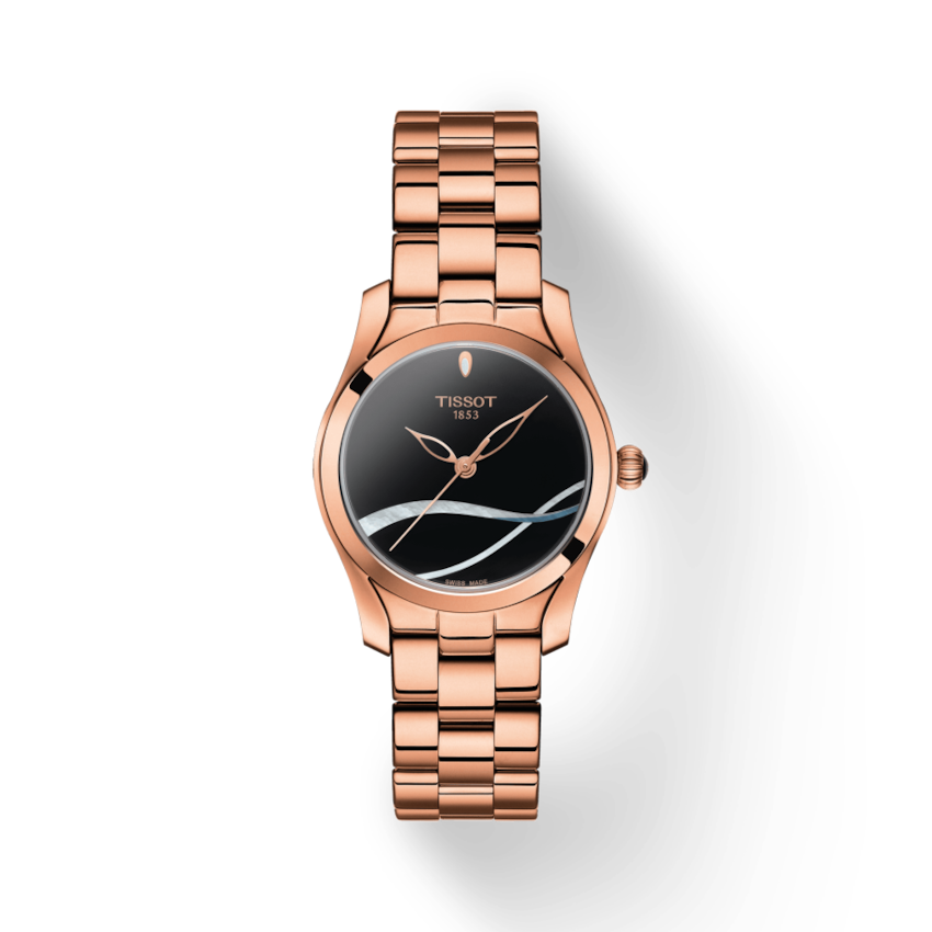 Tissot T Wave Black Dial Rose Gold Steel Strap Watch For Women - T112.210.33.051.00 Watches Tissot   