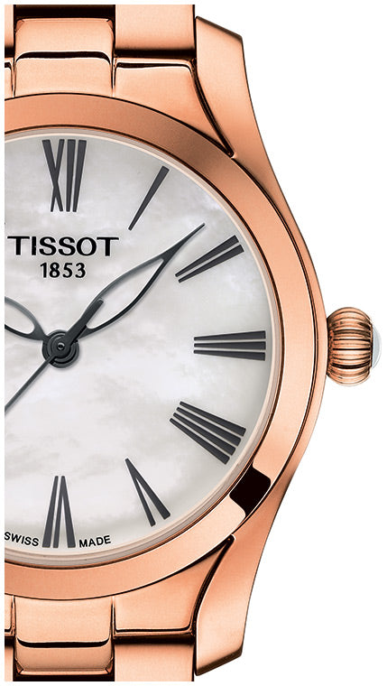 Tissot T Wave Mother of Pearl Dial Rose Gold Stainless Steel Watch For Women - T112.210.33.113.00 Watches Tissot   