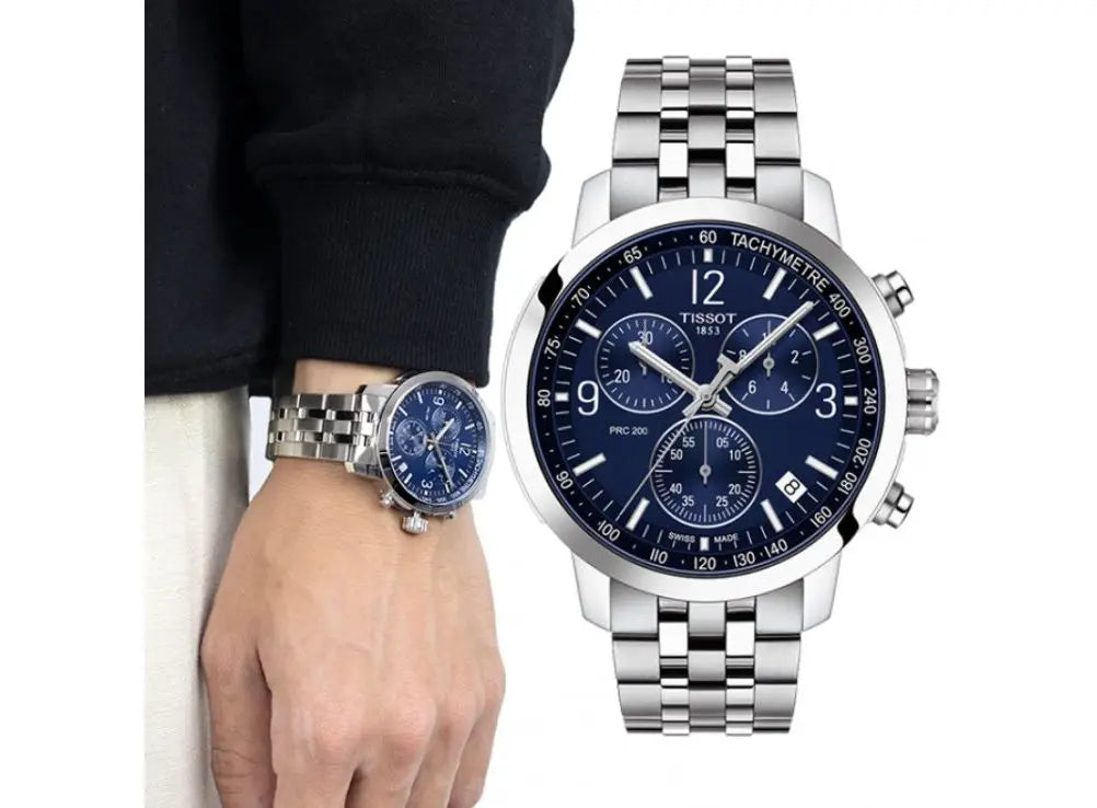 Tissot PRC 200 Chronograph Quartz Blue Dial Stainless Steel Watch For Men - T114.417.11.047.00 Watches Tissot   