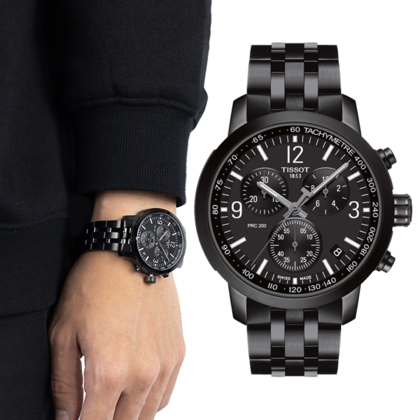 Tissot PRC 200 Chronograph Black Dial Black Stainless Steel Watch For Men - T114.417.33.057.00 Watches Tissot   
