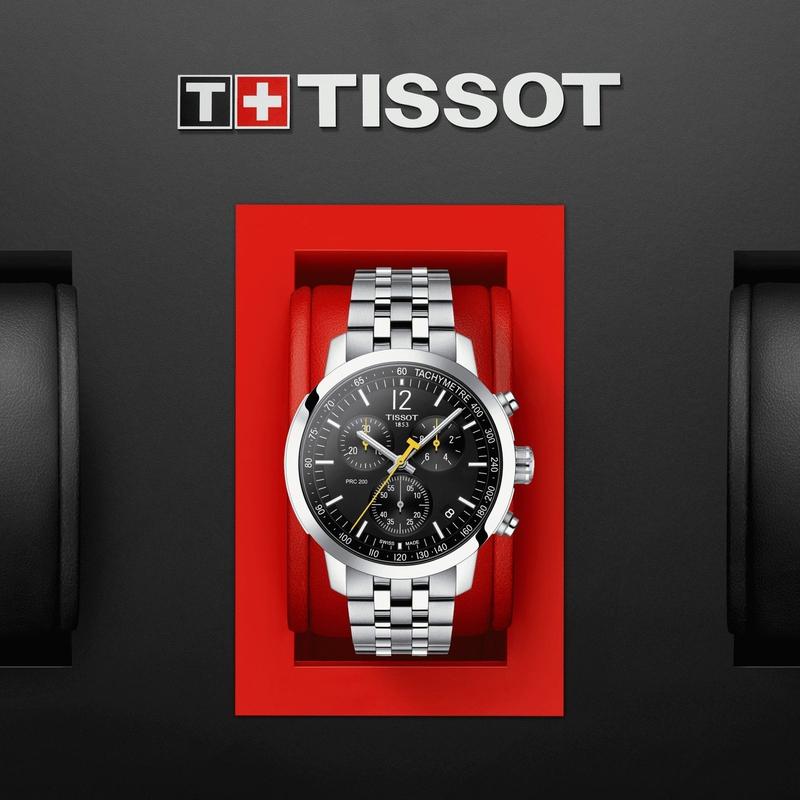 Tissot PRC 200 Chronograph Black Dial Silver Stainless Steel Watch For Men - T114.417.11.057.00 Watches Tissot   