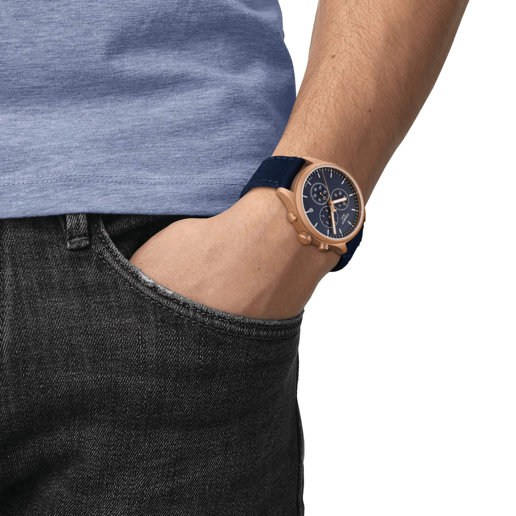 Fossil Neutra Chronograph Blue Dial Blue Leather Strap Watch for Men - FS5454 Watches Fossil   