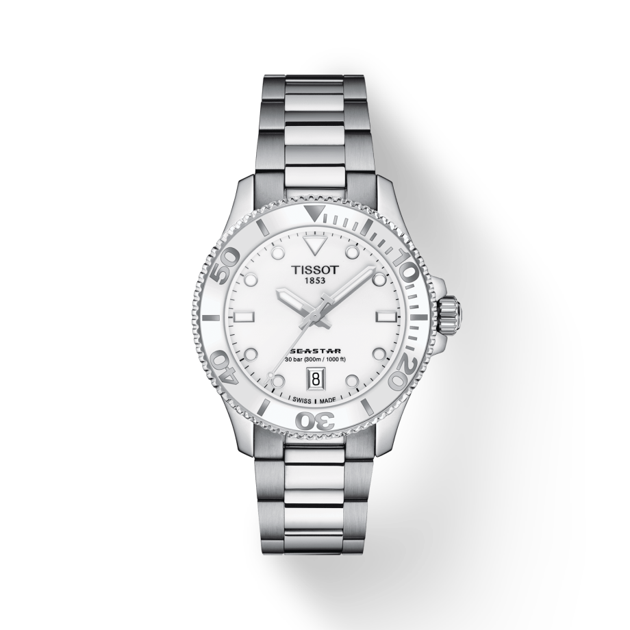 Tissot Seastar 1000 Lady Quartz 36mm White Dial Stainless Steel Strap Unisex Watch - T120.210.11.011.00 Watches Tissot   