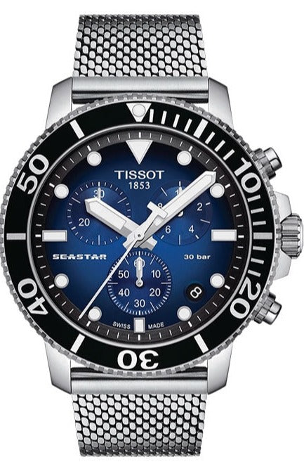 Tissot Seaster 1000 Chronograph Blue Dial Silver Mesh Bracelet Watch For Men - T120.417.11.041.02 Watches Tissot   