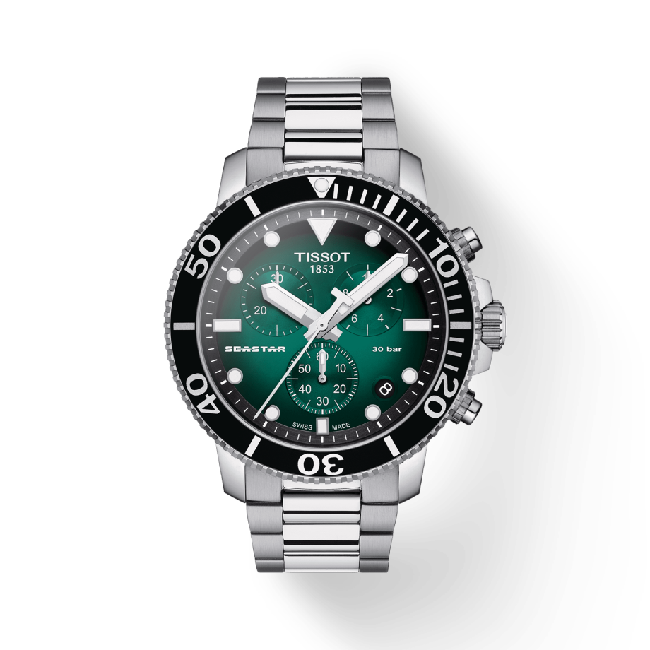 Tissot Seaster 1000 Chronograph Green Dial Silver Steel Strap Watch For Men - T120.417.11.091.01 Watches Tissot   