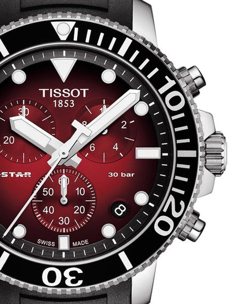 Tissot Seaster 1000 Red Dial Black Rubber Strap Chronograph Watch For Men - T120.417.17.421.00 Watches Tissot   