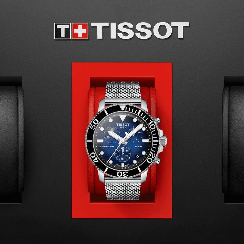 Tissot Seaster 1000 Chronograph Blue Dial Silver Mesh Bracelet Watch For Men - T120.417.11.041.02 Watches Tissot   