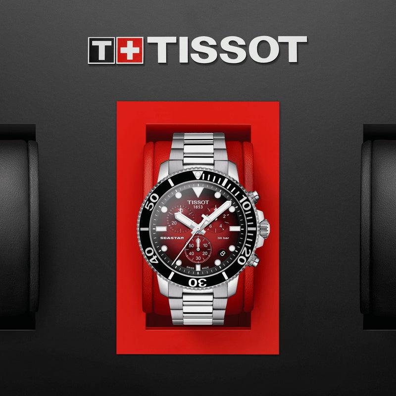 Tissot Seaster 1000 Chronograph Red Dial Silver Steel Strap Watch For Men - T120.417.11.421.00 Watches Tissot   