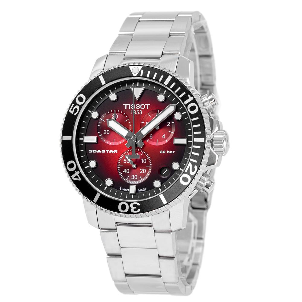 Tissot Seaster 1000 Chronograph Red Dial Silver Steel Strap Watch For Men - T120.417.11.421.00 Watches Tissot   