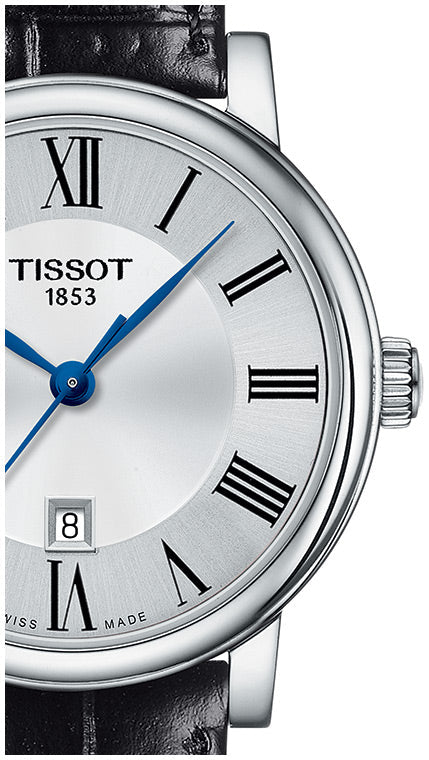 Tissot Carson Premium Lady Silver Dial Black Leather Strap Watch For Women - T122.210.16.033.00 Watches Tissot   