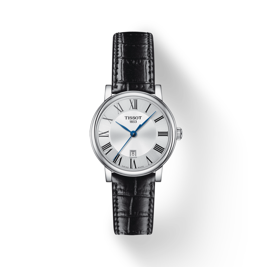 Tissot Carson Premium Lady Silver Dial Black Leather Strap Watch For Women - T122.210.16.033.00 Watches Tissot   