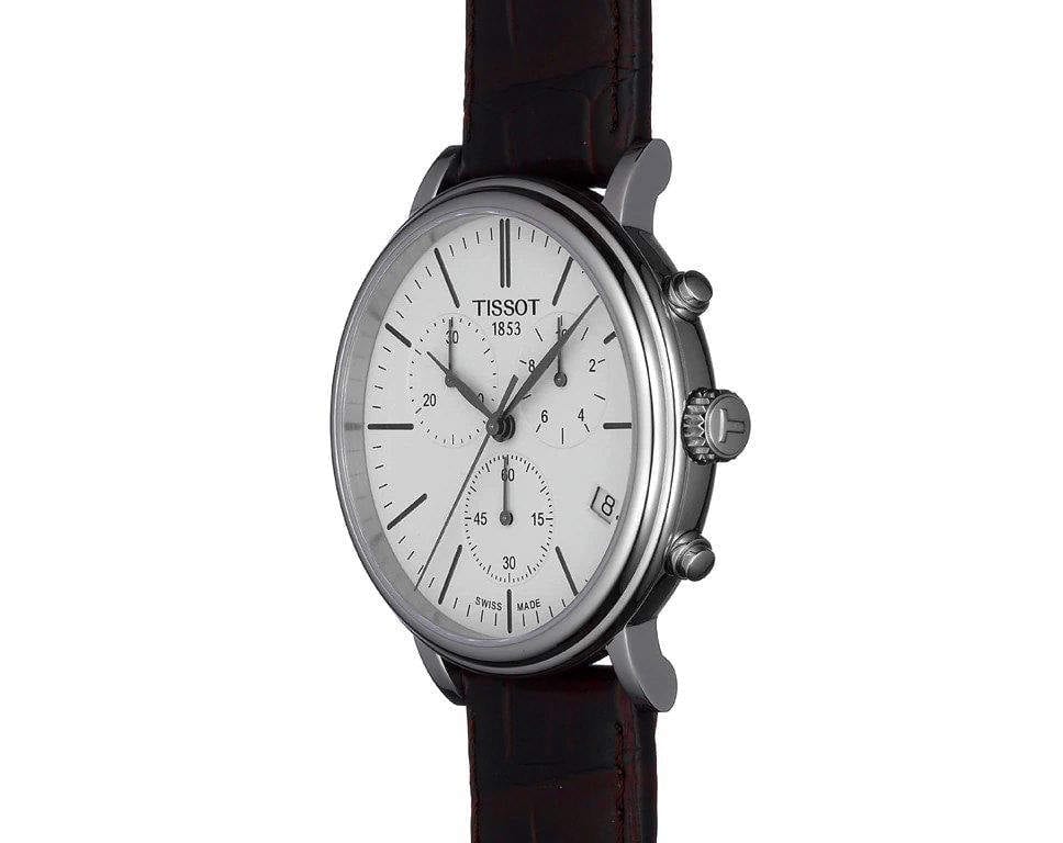 Tissot Carson Premium Chronograph White Dial Brown Leather Strap Watch For Men - T122.417.16.011.00 Watches Tissot   