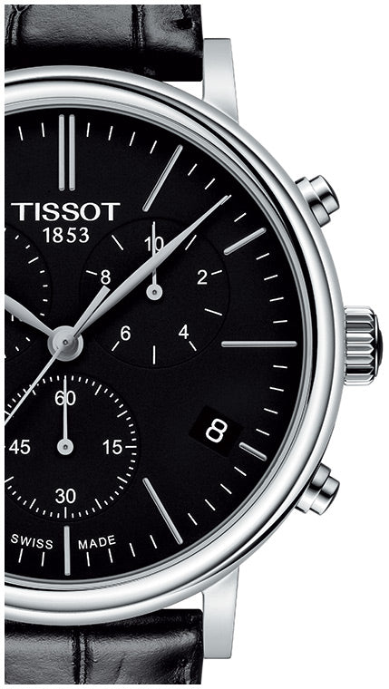 Tissot Carson Premium Chronograph Black Dial Black Leather Strap Watch For Women - T122.417.16.051.00 Watches Tissot   