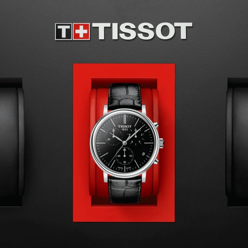 Tissot Carson Premium Chronograph Black Dial Black Leather Strap Watch For Women - T122.417.16.051.00 Watches Tissot   